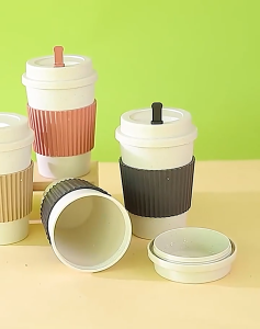 Wheat Straw Coffee Mug Reusable Portable Coffee Cup Leak-proof Straws Cup Travel Cups Tea Espresso Cups