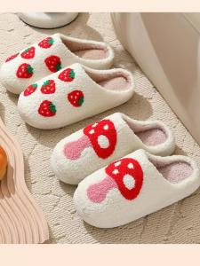 Cotton Slippers Womens Mens Thick Bottom Anti-slip Indoor Home Use Student Cartoon Warm Home Shoes Comfortable Rubber Sole