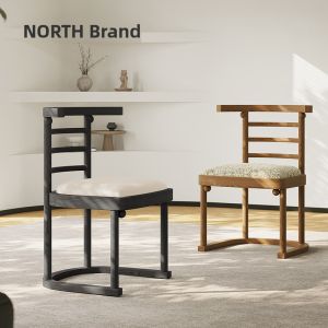North Home French Mid-Century Modern White Basswood Dining Chair Simple Design Solid Wood Chair for Home Use Non-Rotatable