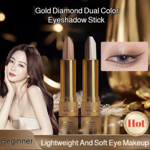 Gold Diamond Dual Color Eyeshadow Stick Waterproof Sweat Proof Smudge Resistant Shimmer Glitter Easy To Apply For Beginners Makeup