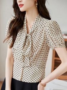 Áo Sơ Mi Nữ Tay Ngắn Họa Tiết Bướm Thời Trang Mùa Hè Áo Chui Đầu Cổ Chữ V Dáng Ôm Vừa Vặn Chất Liệu Polyester