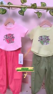 Setelan Import Crop Top + Kargo Panjang Anak Perempuan Motif No One Else