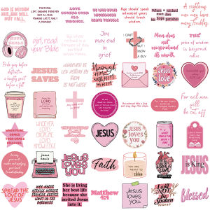 50pcs Pink Bible Jesus Stickers Pack Motivational Stickers For Water Bottle Vinyl Quote Stickers Affirmation Positive Stickers
