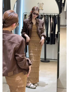 Retro Fashionable Outerwear Strap Dress Two-Piece Set Womens New 2026 Autumn Popular Whole Set Comfortable Long Sleeve round Neck