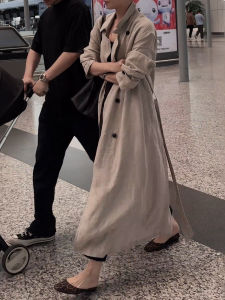 UYFY | Gray Simple Long Sleeve Windbreaker Dress Womens Autumn New Style Fashionable Long Skirt Casual Loose Type Shirt Dress