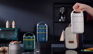 Hộp đựng cháo giữ nhiệt hộp đựng đồ ăn 2 tầng kèm muỗng gấp gọn và bao đựng