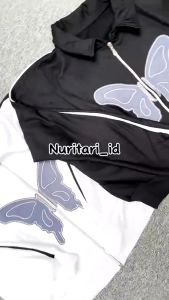 Croope jaket butterfly double zipper Bordir jaket wanita