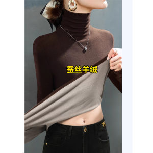 Silk Cashmere Double-Sided Thickened Long Sleeve Half-High Collar Base Shirt Womens Inner Wear Autumn Winter Thermal Top