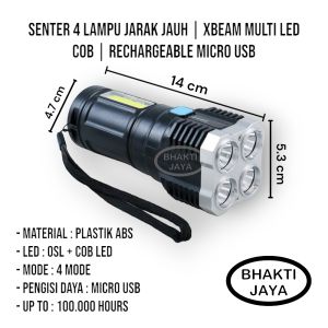Senter 4 Lampu Jarak Jauh | xBEAM Multi LED COB | Rechargeable Micro USB