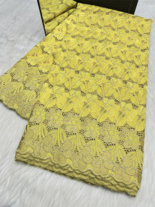 2026 New African Swiss Voile Dry Cotton Lace Fabric 5 Yards Nigerian Embroidery Lace Fabric With Stones For Women Party D M352-1