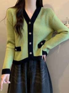 พลัสไซส์ เสื้อสเวตเตอร์ถัก บล็อกสีแขนยาว ดีไซน์ ฤดูใบไม้ร่วง ฤดูหนาว ผู้หญิง ทันสมัย คอวี เปิด คาร์ดิเกน ด้านบน