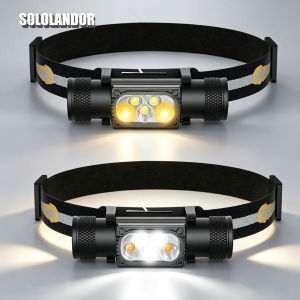 SOLOLANDOR White Yellow LED Headlamp High Power Headlight 18650 Rechargeable USB-C Torch Camping Hunting Flashlight Flash Lamp