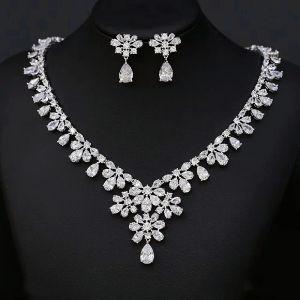 MESU.ACC | Bridal Sparkling Diamond Necklace Earrings Jewelry Set