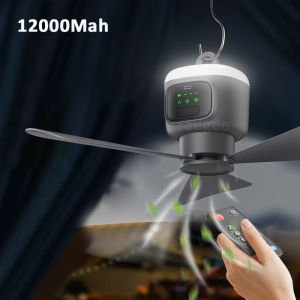 Quạt Trần Điện Cầm Tay 12000mAh Dùng Cho Cắm Trại Ngoài Trời Có Điều Khiển Từ Xa Và Đèn Quạt Lưu Thông Không Khí Cho Lều 5W 5V Sử Dụng Pin