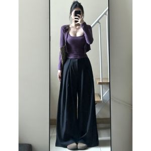 Quần Ống Rộng Dài Cạp Cao Cho Nữ Dáng Chữ a Thường Ngày Mùa Thu Phong Cách Hàn Quốc Quần Dài Thường Ngày Cho Nữ