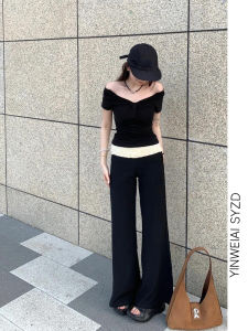 กางเกงขายาวทรงหลวมสไตล์ลำลองสำหรับผู้หญิง ดีไซน์ขากว้างแบบไม่สมมาตร เอวยางยืด กางเกงขายาวทรงหลวมสบาย ๆ สำหรับฤดูร้อน