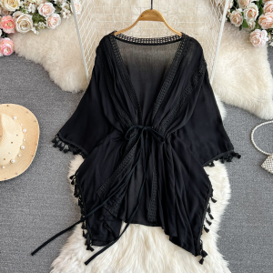 Sea Side Vacation Tassel Opened Shirt Beach Outer Wear Sunscreen Cloth Air Conditioning Pashmina Womens Summer Coat