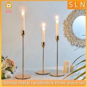 【SLN】Gold candlestick set romantic candle stick metal exquisite meal wax candle dinner decoration wedding activities family dinner decoration candle holder