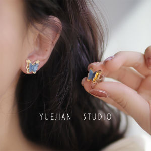 Elegant Blue Butterfly Ear Cuff Mosquito Coil Tray Womens Fashion Jewelry Butterfly Pattern Alloy Ear Studs Fresh Outlined