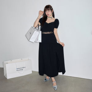 ZHANGDAREN | Đầm Hè Thời Trang Dành Cho Người Béo Đẹp Mắt Gọn Gàng Elegent Cao Thắt Lưng Hình Vuông