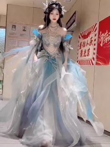 แปลกใหม่ ซีรีส์นางเงือกเจ้าหญิงไล่ระดับสีหน้าอกยาวปัก ชุดฮั่นฝู ชุด กระโปรง แขนขนนกซุปเปอร์นางฟ้า อินเทรนด์ งานหนัก