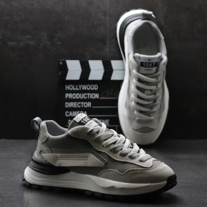 Casual Sporty Dad Shoes for Men Thick Bottom Youth Versatile Sports Leisure Shoes Fashionable Trendy Flat Laced Breathable Rubber Sole