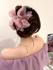 SEAN Chiffon Large Bow Grab Clip Classy Shark Hair Clip French Elegant Hair Clamps