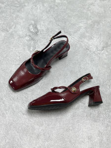 Genuine Leather Mary Jane Sandals Womens 2025 New Red High Heel Backless Buckle Fashionable Korean Style Ultra Thin Fiber Lined