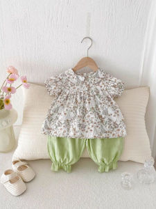 Korean Style Baby Summer Outfit Short Sleeve Bear Print Two-Piece Set Cute Little Bear Short Shorts Baby Clothing Infant Set