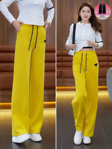 Yellow Wide Leg Pants Womens Casual Sports Spring Autumn High Waist Straight Cut Trousers for plus Size Fashion