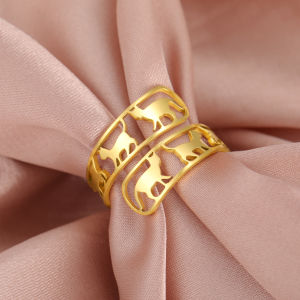 Skyrim Walking Cat  Women‘s Rings Stainless Steel Gold Color Open Adjustable Ring Cute Animal Jewelry Gift