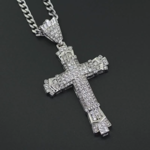 Hip Hop Diamond Exaggerated Retro Cross Pendant Unique Jewelry Men Necklace Large Size Cuban Chain