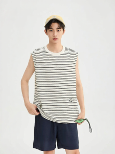 SANFU | Swan Embroidery Striped Mens Vest Summer Loose