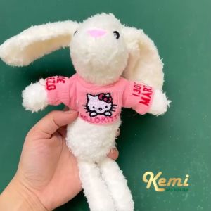 Thỏ cài áo bông trắng mặc áo hồng mèo kiti kt 20cm có sẵn đế cài