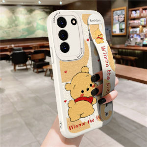 Cute Bear Wristband Phone Case Silicone Protective Cover for Samsung Galaxy S22 S23 S25 S20 S24 Ultra S21 FE Anti-Fall Trendy Brand