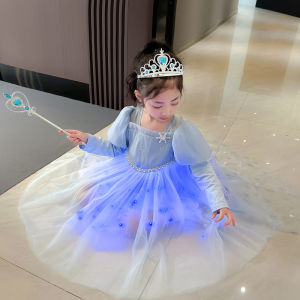 เจ้าหญิง เดรส เอลซ่าเด็กเรืองแสง 2023 ฤดูร้อน เครื่องแต่งกายเทพนิยายยุคน้ําแข็งใหม่ของขวัญวันเด็กกลาง เอว ซิป แขนสั้น