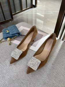 Elegant Velvet High Heels French Style Fairy Tale Single Shoes Water Diamond Sharp Headed Versatile Thin Heel Spring Autumn New Model