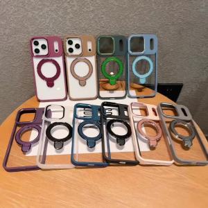 Ốp Lưng iPhone 17/16/15/13/14 Plus Pro Max Trong Suốt Kim Loại Tích Hợp Giá Đỡ Từ Tính Magsafe Và Vòng Sạc Không Dây