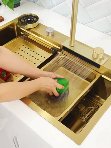 Kitchen Sink Stainless 304 Gold Luxury wastafel cuci piring Emas Keran tarik
