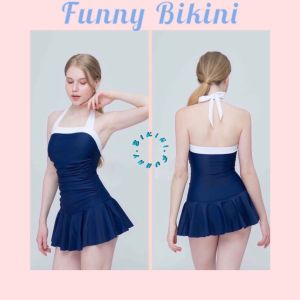 Bikini đồ bơi nữ đi biển 1 mảnh phối cúp ngực trắng váy xòe FUNNY BIKINI MS-05