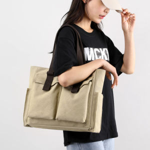 Large Capacity Canvas Shoulder Bag Retro Commuter Tote Simple Casual Handbag for Work And School Youth Fashion Wear Resistant