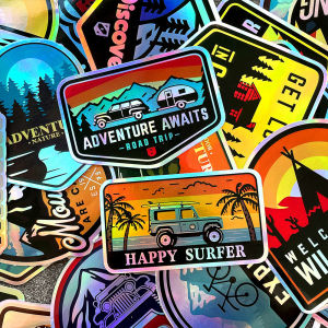 40 Pcs Laser Outdoor Camping Sticker DIY Adventure Car Body Windshield Decorative Sticker Luggage Laptop Decal Motorcycle Buggy Accessories