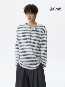 Grace Rub | American Black-and-White Stripes Retro Lazy Summer Style Long Sleeve T-Shirt
