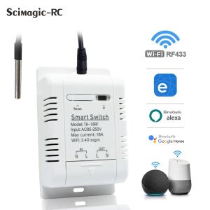 สวิตช์ควบคุมอุณหภูมิอัจฉริยะ Ewelink WiFi 85-250V ควบคุมผ่านแอป Ewelink ตรวจสอบอุณหภูมิแบบเรียลไทม์ รองรับ Alexa และ Google Home