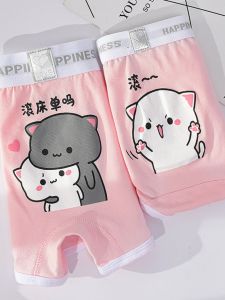 กางเกงชั้นในผ้าฝ้ายแท้สำหรับคู่รัก ทรงเอวต่ำ ลายสุนัขจิ้งจอกน่ารัก ลายการ์ตูน ผลิตจากผ้าฝ้ายแท้ 2 ตัว