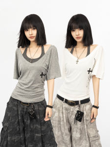 OCTTFLAB | American Casual V-neck Short Sleeve T-Shirt Loose and Slim-fit 2-piece Top