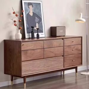 Nordic Style Black Walnut Eight-Drawer Cabinet Simple Japanese Original Wood Sideboard Storage Drawer Bedroom Bed Tail Drawer Cabinet