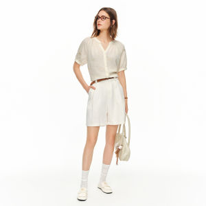 DUSHU | Embroidered Round Neck Shirt Elegant Commute Style