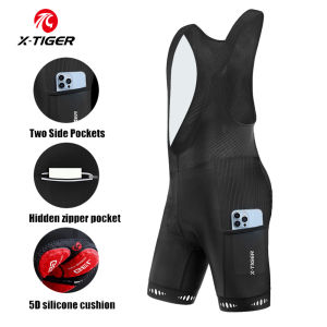 X-TIGER Mens Cycling Bib Shorts 5D Padded 3 Pockets Breathable Quick Dry Road Mountain Bike Pants For Long Rides