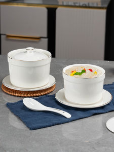 Hotel Stewing out of Water Ceramic Slow Cooker Household Desserts Bowl with Cover Shaxian Snack Steaming Soup Steamed Egg Custard Birds Nest Small Stew Pot Slow Cooker